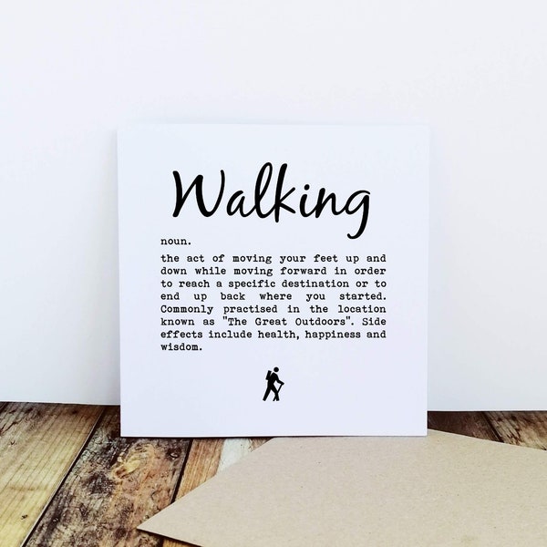 Walking Card - Walking Definition. Hiking Card, Hiker Greetings Card, Hiker Card