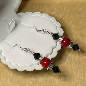 Red Coral & Jet AZABACHE French Hook Earrings