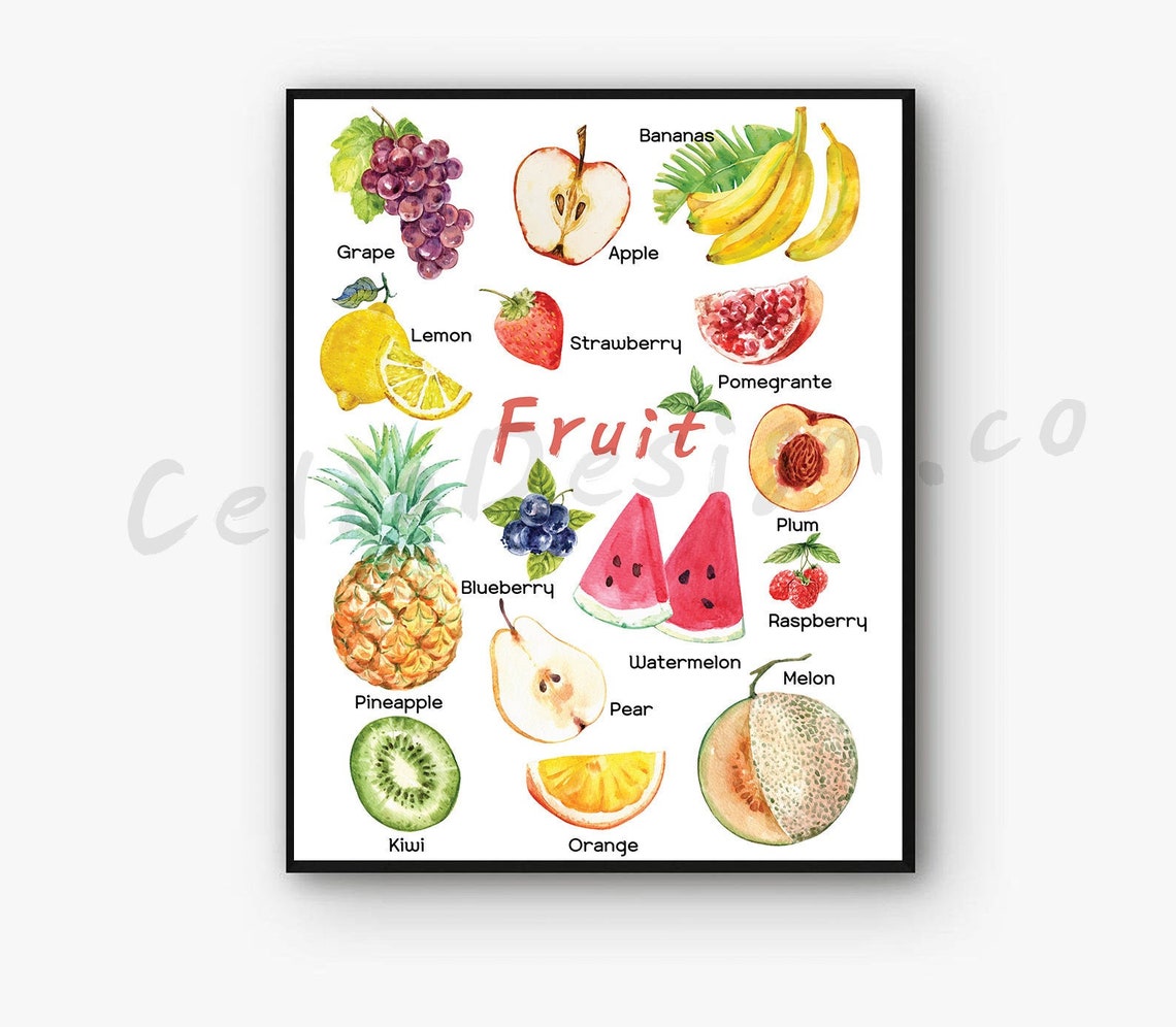 Children's Educational Fruit Poster, Fruits Print, Nursery Wall Art