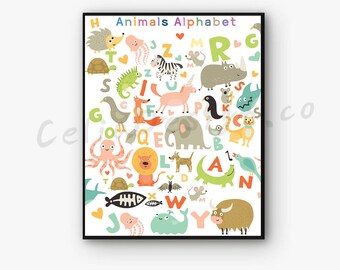 Animal alphabet print, kids alphabet print, Nursery decor, Nursery wall art, kids room decor, Alphabet art print, Alphabet letter print