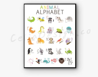 Alphabet Poster ABC Wall Art Alphabet Print Nursery Decor Printable Wall Art Nursery Wall Art Kids Room Decor Playroom Decor Animal poster