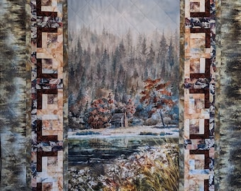 Handmade Log Cabin Quilt: Cabin in the Woods Cotton Throw (67x48)