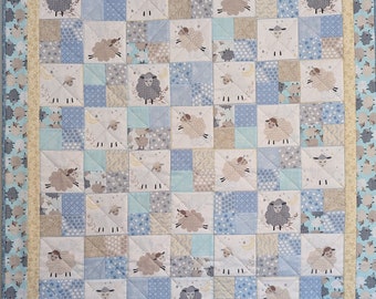 Whimsical Lambs Baby Quilt,  baby blanket, crib blanket, baby quilt, crib quilt, boys or girls