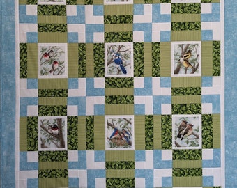 Bird Lover's Quilt: Handmade Cotton Fleece Throw (62x45)