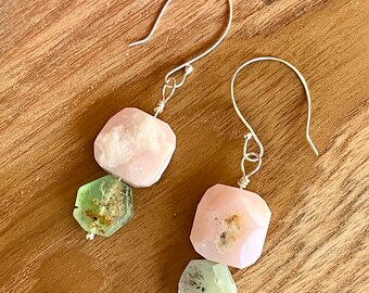 SUMMERS SONG |  Gemstone earrings | Rhondonite & Chrysophrase | 925 Sterling Silver findings