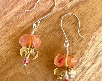 HONEY BEE SONG |  Gemstone earrings | Ferruginous Quartz and Red Harbour Agate | 925 Sterling Silver findings | Quartz