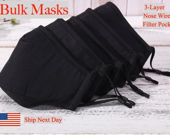 Bulk Sell Face Mask, Bulk Mask, Black Face Mask, Masks with Filter Pocket, Unisex for Men and Women, Washable, Adjustable Nose Wire