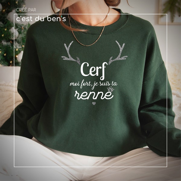 Pull de Noël "Cerf moi fort, je suis ta renne" - Femme