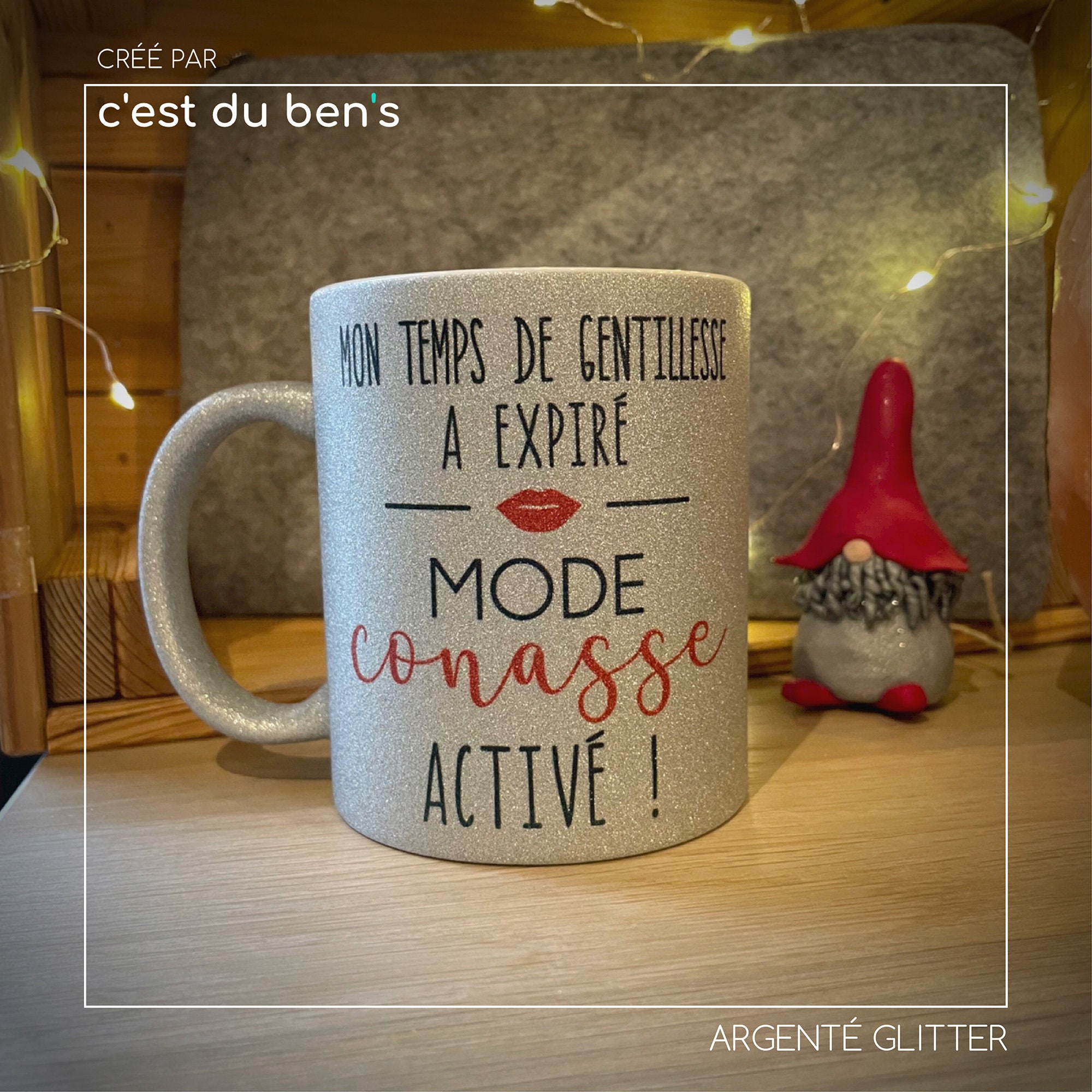 Mug Blanc à Paillettes Humoristique « Connasse » - Tasse Céramique Avec Anse - Parfait Pour Un Cadeau Décalé