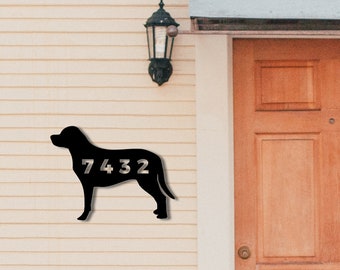 Personalized Dog Metal House Number Sign Custom Address Plaque - 3 sizes | 3 Colors - Door Hanger Customized Metal Wall Sign Housewarming