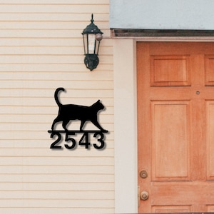 Walking Cat House Number | 13 Colors! | Personalized Metal Address Number | Custom Cat Address Marker House Accent Sign | Outdoor Sign