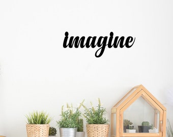 Imagine Script Metal Word Sign | Rustic Metal Sign | Cursive Farmhouse Decor | Housewarming Gift | Metal Wall Art | Steel Word Art