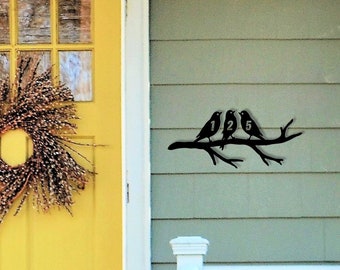 Birds on Branch Metal Sign / Custom House Number Sign / Available in 3 sizes & 3 Colors / Door Hanger / Indoor Outdoor Sign