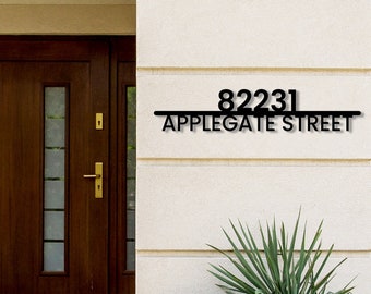 Personalized Modern Metal Address Plaque House Number Street Address Sign Housewarming Gift  - 3 sizes | 3 Colors - Custom Door Hanger