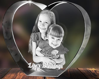 Heart Shaped 3D Crystal Engraved Photo | 3D Personalized & Custom Heart Crystal | LED Base optional | Fathers Day Gift | Love Keepsake
