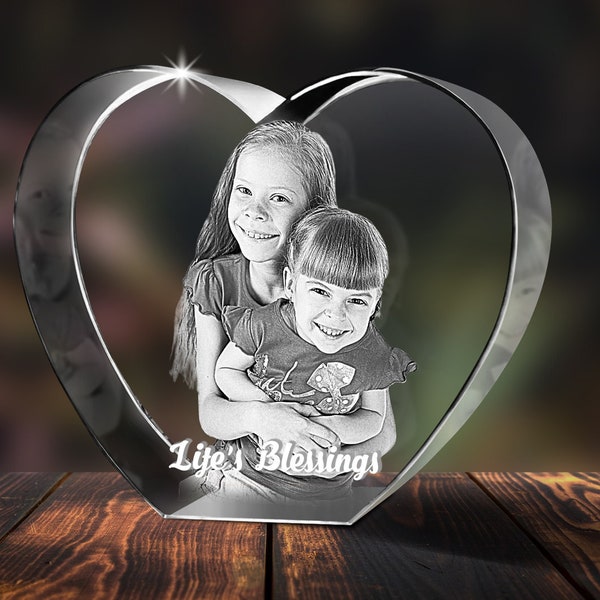 Heart Shaped 3D Crystal Engraved Photo | 3D Personalized & Custom Heart Crystal | LED Base optional | Fathers Day Gift | Love Keepsake