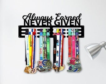 Always Earned Never Given Medal Hanger Wall Display - Metal Wall Medal Display - Sports Medal Hanger Display for Kids, Adults