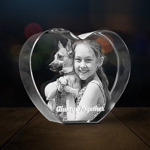 Heart Shaped 3D Crystal Engraved Photo 3D Personalized & Custom Heart Crystal LED Base optional Fathers Day Gift Love Keepsake image 2