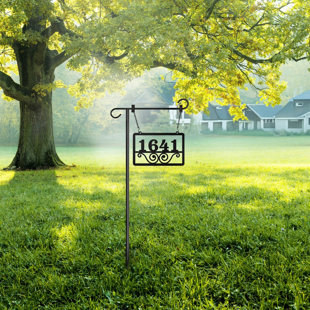 Rectangular Personalized Address Number Hanging Metal Sign Metal House Number Yard Stake Custom
