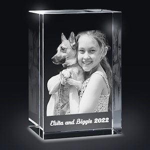 Personalized Pet 3D Crystal Photo Custom Picture | Pet 3D Pictures in Glass | Cat Dog 3D Photo Engraved Pet Memorial Crystal Night Light LED