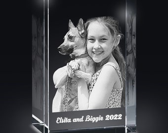 Personalized Pet 3D Crystal Photo Custom Picture | Pet 3D Pictures in Glass | Cat Dog 3D Photo Engraved Pet Memorial Crystal Night Light LED
