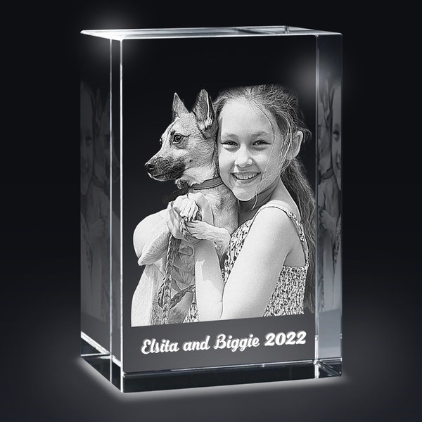 Personalized Pet 3D Crystal Photo Custom Picture | Pet 3D Pictures in Glass | Cat Dog 3D Photo Engraved Pet Memorial Crystal Night Light LED