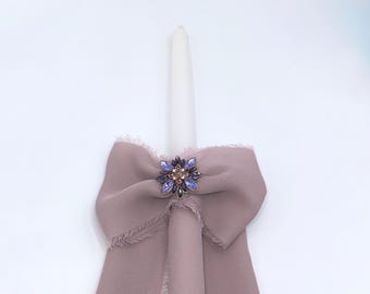 Greek Easter Lambada Candle – Mauve Ribbon with Gemstone Flower Accent