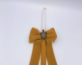 Greek Easter Lambada Candle – Yellow Ribbon with Turtle Brooch Accent