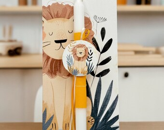 Greek Easter Lambada, Greek Orthodox Easter Candle, Pascha Lampada, With Lion Design