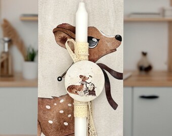 Greek Easter Lambada, Greek Orthodox Easter Candle, Pascha Lampada, Baby Deer Design