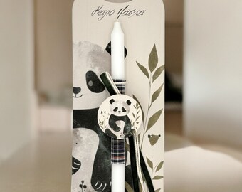 Greek Easter Lambada, Greek Orthodox Easter Candle, Pascha Lampada, Baby Panda Design