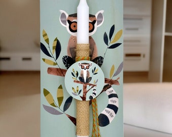 Greek Easter Lambada, Greek Orthodox Easter Candle, Pascha Lampada, Lemur Design