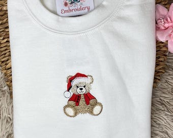 Christmas Bear Embroidered Sweatshirt or Hoodie.