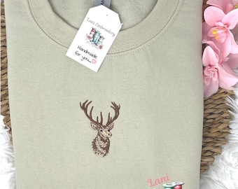 Deer Head Embroidered Sweatshirt or Hoodie.