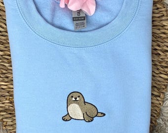 Seal Embroidered Pullover, Coastal Sweatshirt or Hoodie.