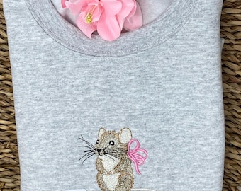 Embroidered Mouse Sweatshirt or Hoodie - Bow Design