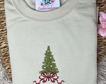 Christmas Tree Embroidered Sweatshirt or Hoodie.