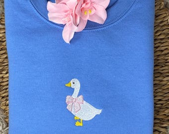 Goose with Bow Embroidered Sweatshirt or Hoodie.