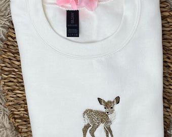Embroidered Baby Deer Sweatshirt or Hoodie: Woodland Animal Design.