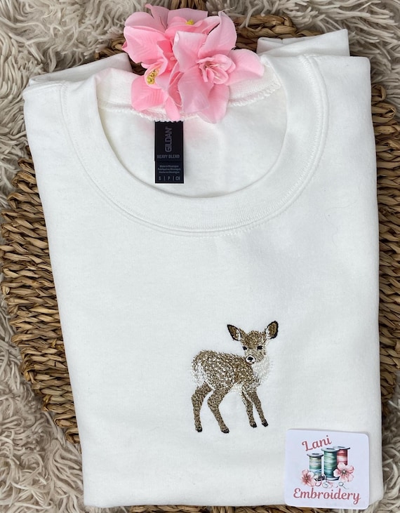 Embroidered Baby Deer Sweatshirt or Hoodie: Woodland Animal Design.