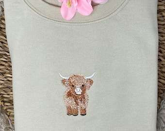 Highland Cow Embroidered Sweatshirt or Hoodie.  Farm Animal Cozy Gift.