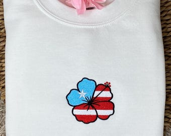 Puerto Rico Maga Flower with Flag Embroidered Sweatshirt or Hoodie.