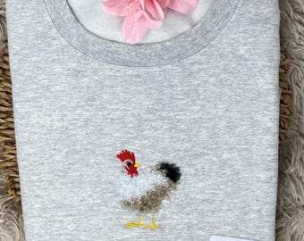 Chicken Fringed Embroidered Sweatshirt or Hoodie.  Farm Animal Cozy Gift.