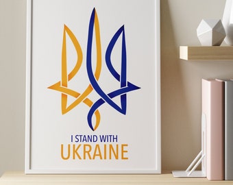 Digital file Ukraine, Stand with Ukraine, Ukrainian coat of arms, solidarity with Ukraine, blue and yellow, instant download file