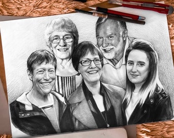 Ritratto di famiglia personalizzato con matita di grafite da collage fotografico, regalo di anniversario