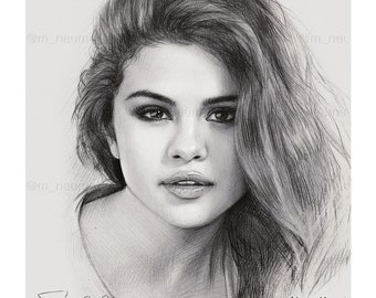 Selena Gomez Drawing Etsy