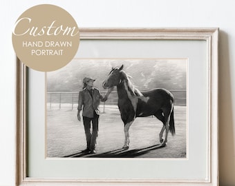 Personalized Horse hand drawn Portrait from Photo, Custom high quality Equine Gift, Horse Equestrian Lovers Gift, Horse Memory