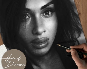 Custom Hand-Drawn Pencil Portrait from Photo: Personalized Graphite Sketch