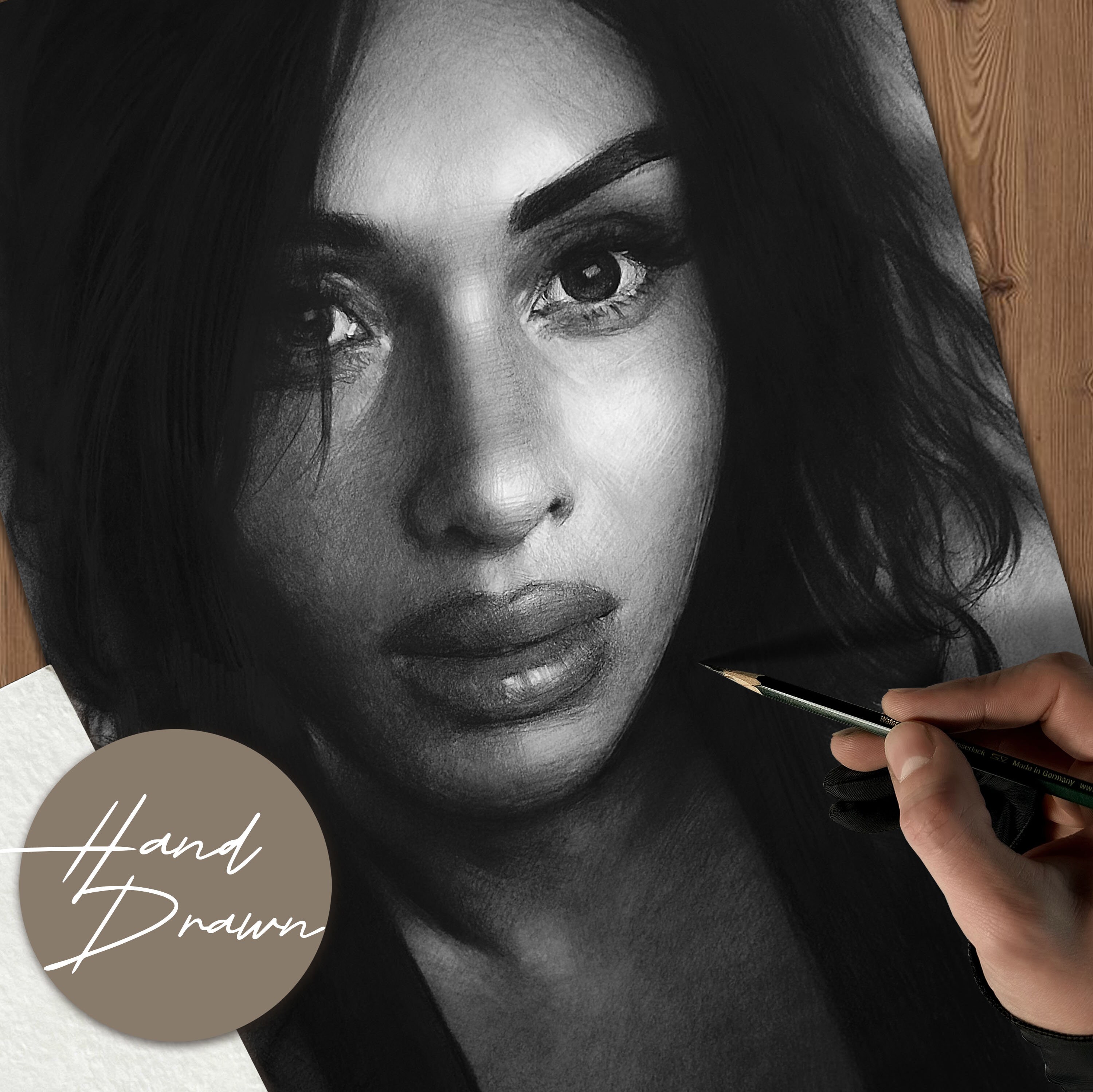 Custom Hand-Drawn Pencil Portrait from Photo: Personalized Graphite Sketch
