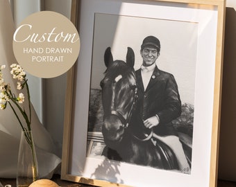 High quality Custom Horse hand drawn Portrait from Photo, Personalized Equine Gift, Horse Equestrian Lovers Gift, Custom Horse Memory Gift